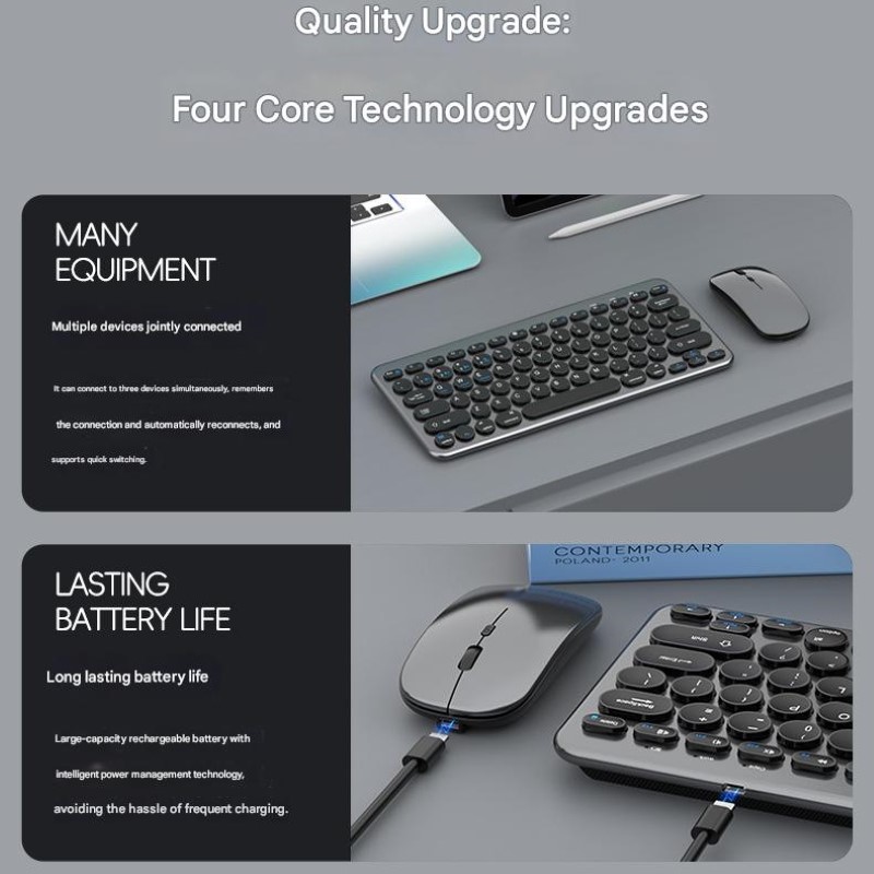 Bàn phím chuột không dây mini W909 - pin sạc - Bluetooth 5.0 + Usb2.4G cho PC Laptop Srmartphone hàng nhập khẩu
