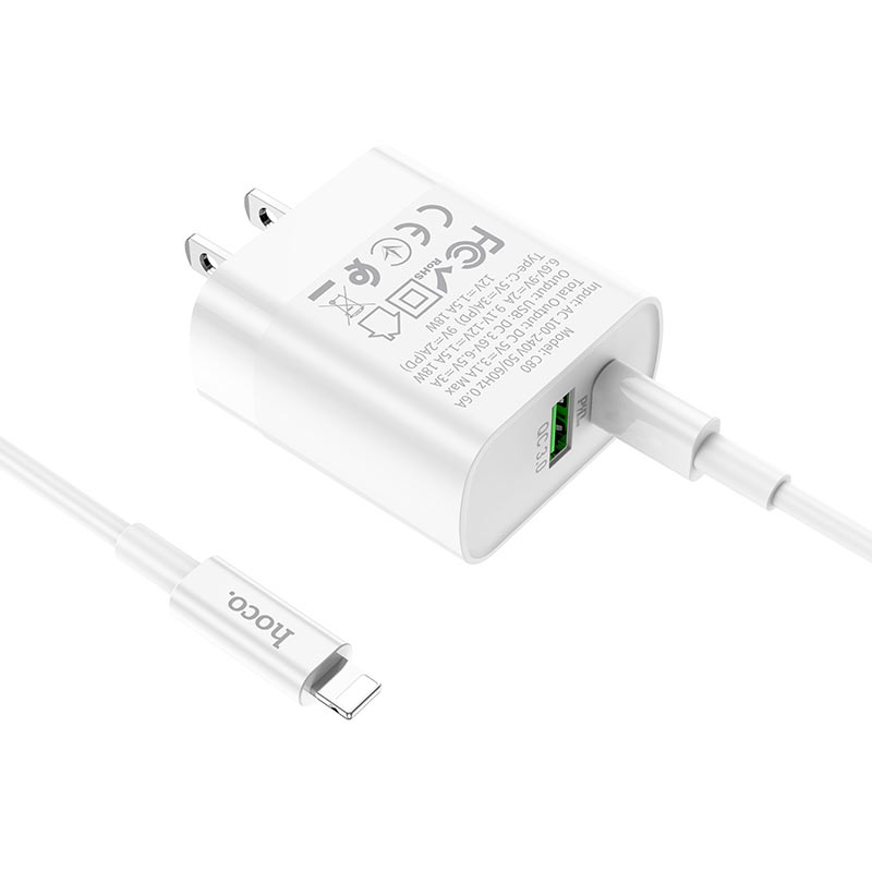 Bộ dây sạc kèm củ sạc nhanh cho iphone PD 20w QC3.0 hoco c80 - cốc sạc quick chagre 3.0 kèm cáp sạc dành cho ip ipad - hàng chính hãng