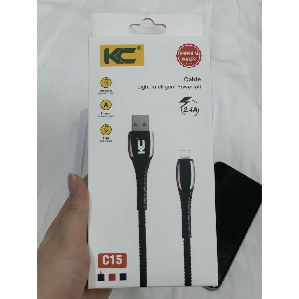 Cáp sạc nhanh tự ngắt khi đầy pin chuẩn Iphone Ipad - Hàng KC - Dây dù - USB 2 cạnh