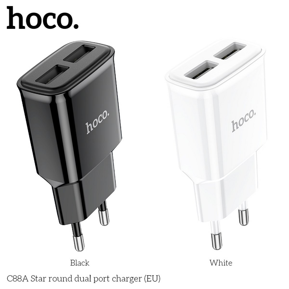 Cóc Sạc 2 Cổng USB Dành Cho Hoco C88A Dòng 2.4A Chân Cắm Eu Hàng Chính Hãng