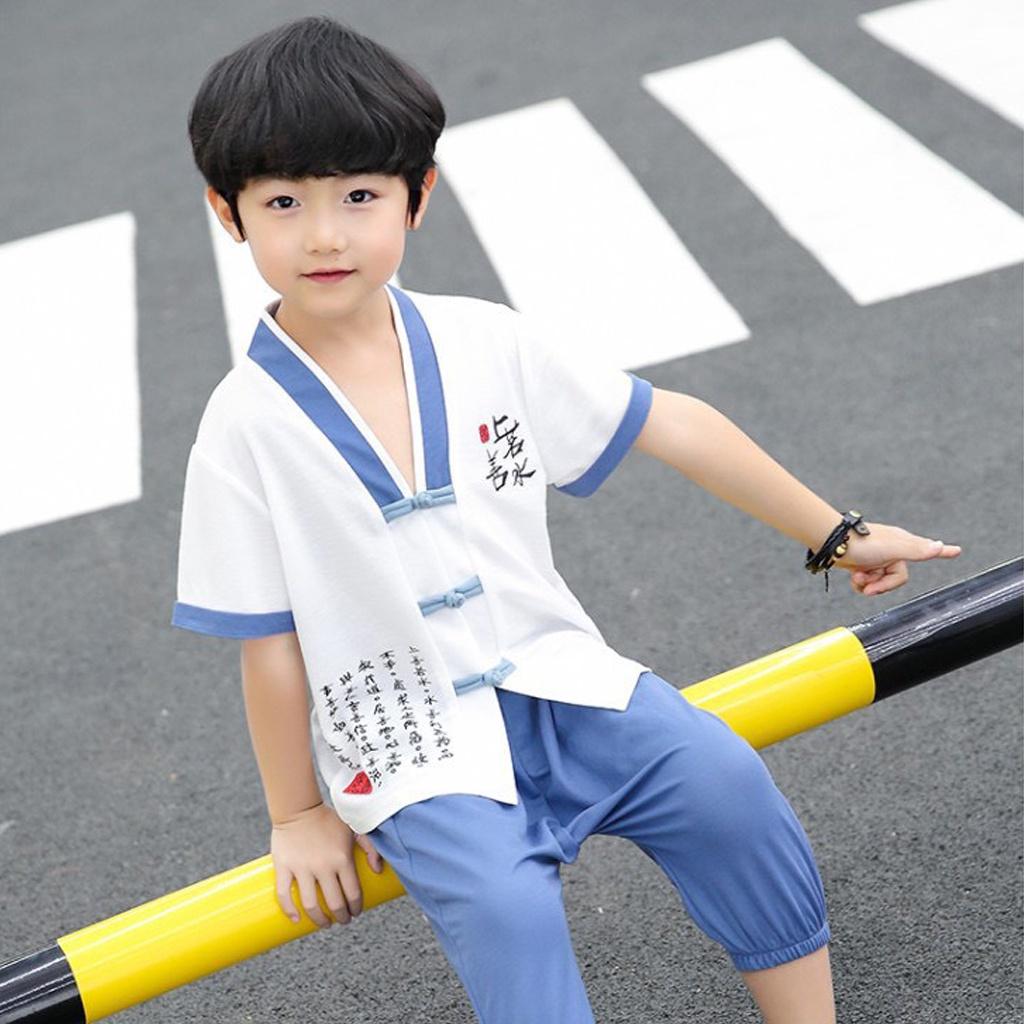 Bộ Cộc Tay Cổ Tàu Phong Cách Cho Bé, Bộ Cộc Tay Chất Cotton Đũi Cho Bé Từ 7 - 27kg - Rosy Kids