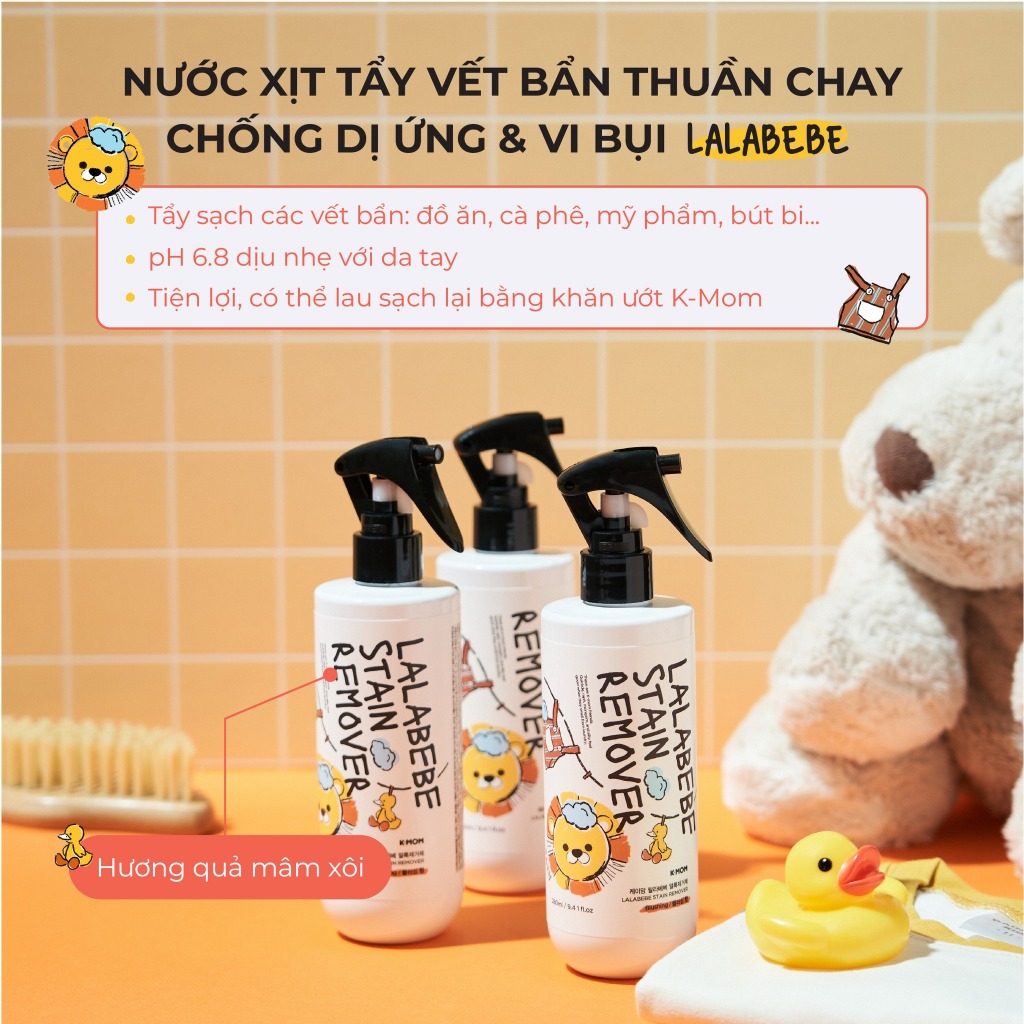 Nước xịt tẩy vết bẩn thuần chay Lalabebe K-mom Hàn Quốc hương quả mâm xôi 280ml