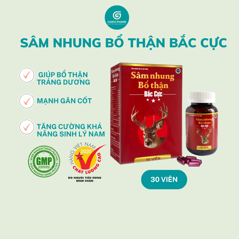 Sâm nhung bổ thận Bắc Cực, tăng cường sinh lý nam cấp tốc, kéo dài thời gian quan hệ, Hộp 30 viên