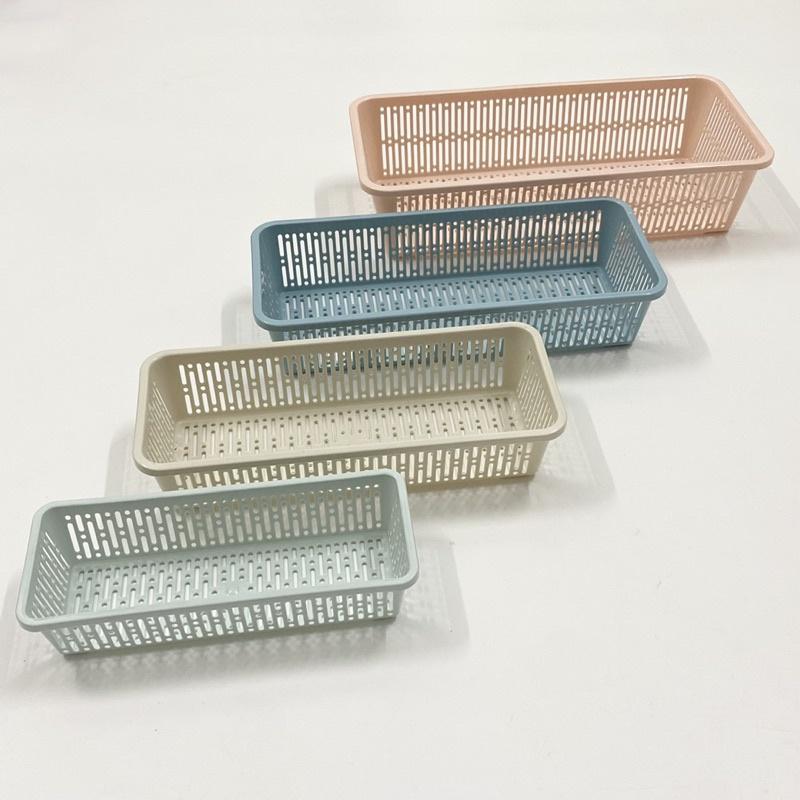 Rổ Nhựa Chữ Nhật Dài Màu Pastel Hàn Quốc Đựng Bút Viết, Đồ Linh Tinh