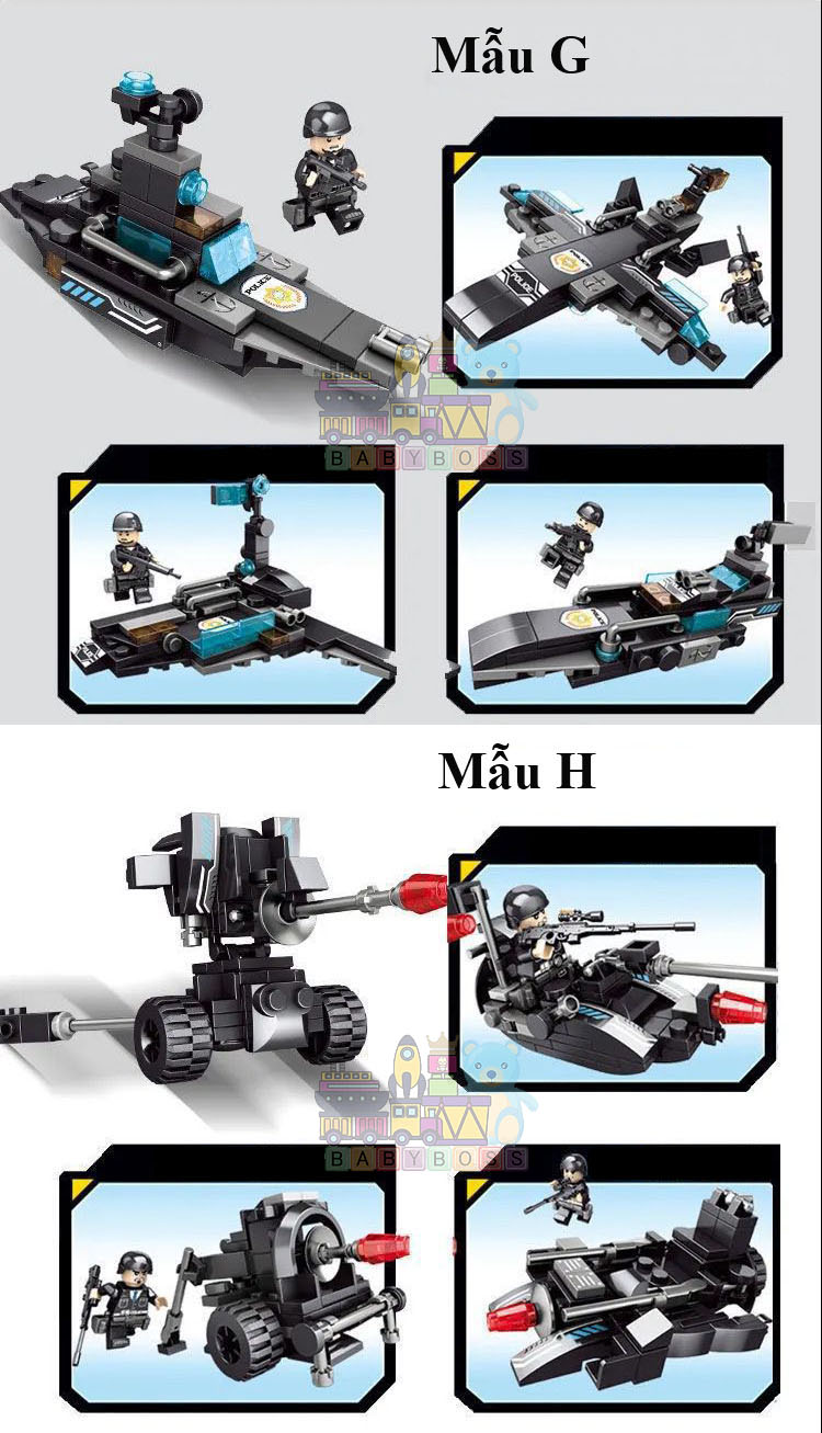 Đồ chơi lắp ráp SWAT 8 trong 3 – Biến hình xe quân sự, robot, trực thăng – 820 chi tiết – 51 mô hình sáng tạo – Quà cho bé trai 6+