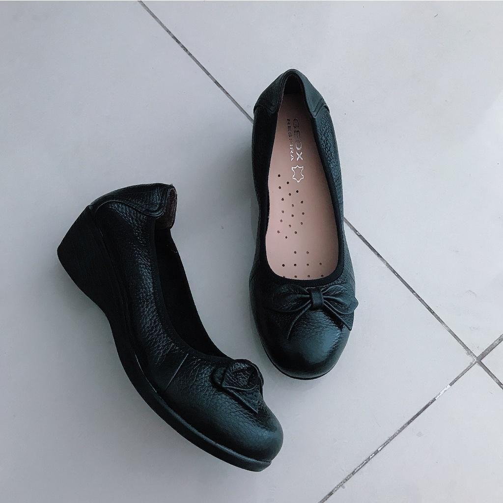 Giày cao gót nữ , Giày búp bê đế xuồng 5cm chất da bò cực êm xinh xắn
