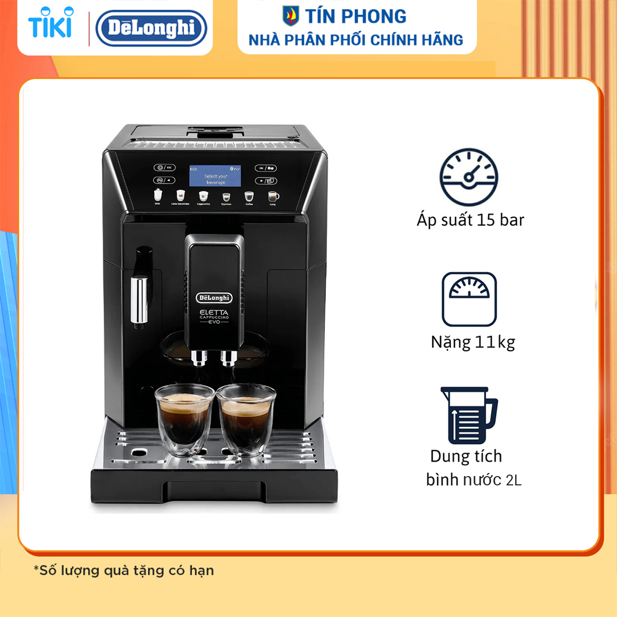 Máy pha cafe Delonghi ECAM46.860.B - Cảm ứng 1 chạm cho từng chế độ - Hệ thống kiểm soát nhiệt độ - Hàng chính hãng 