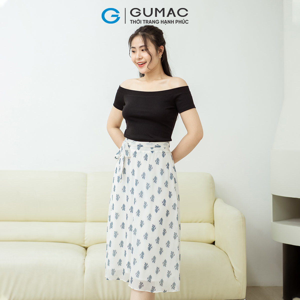 Chân váy phối thắt lưng GUMAC VD08006
