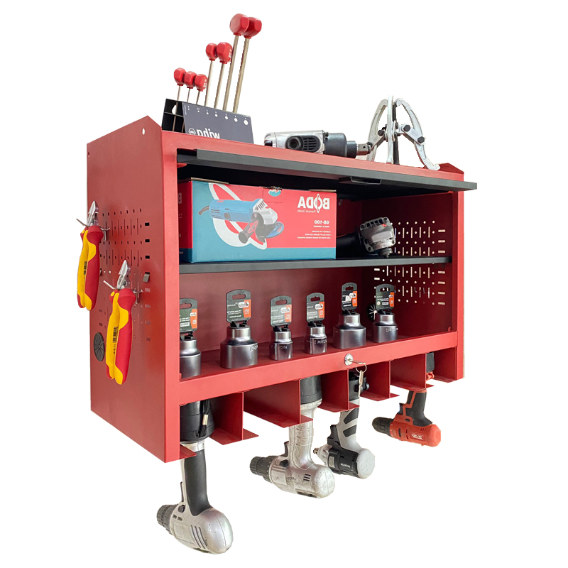 Tủ dụng cụ treo tường có cửa khoá màu đỏ ngăn đen