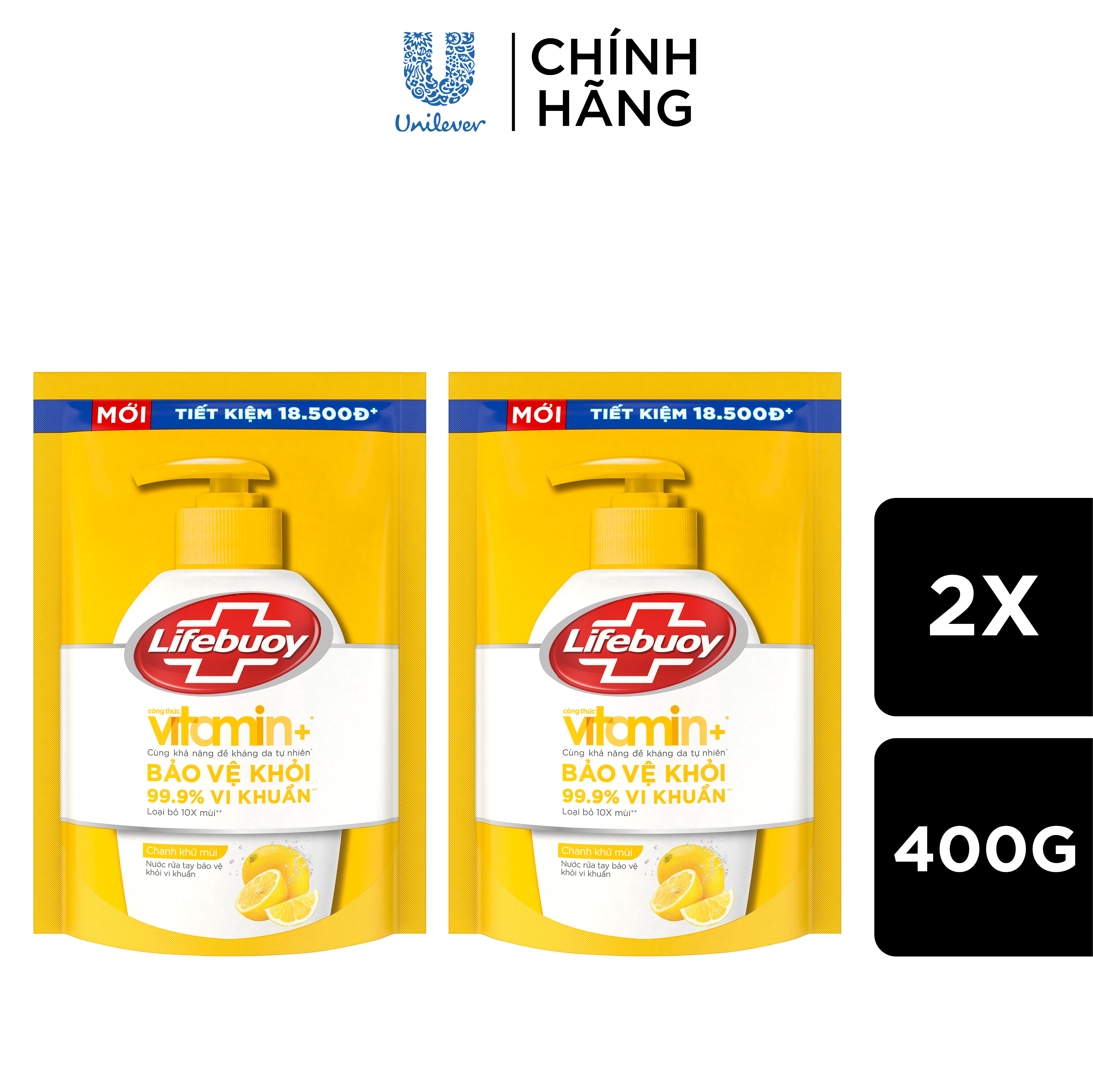 Combo 2 Nước rửa tay Lifebuoy chanh khử mùi túi 400g