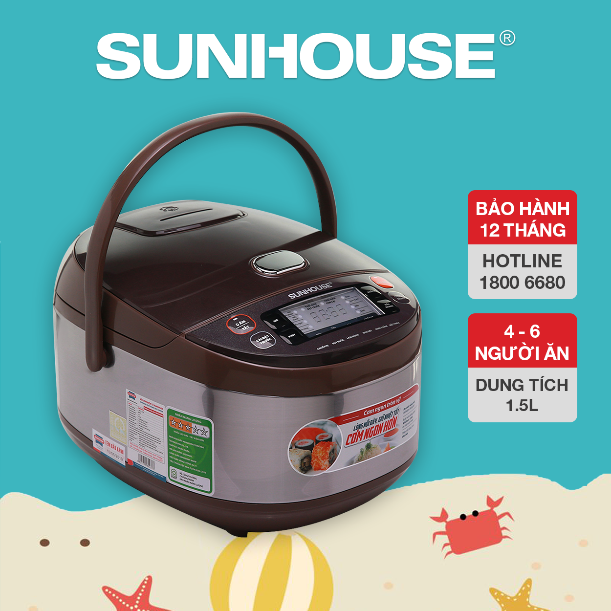 Nồi cơm điện tử 1.5L SUNHOUSE SHD8905C - Hàng chính hãng