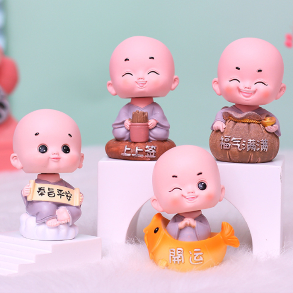 Bộ 04 chú tiểu may mắn đầu lò xo lắc lư
