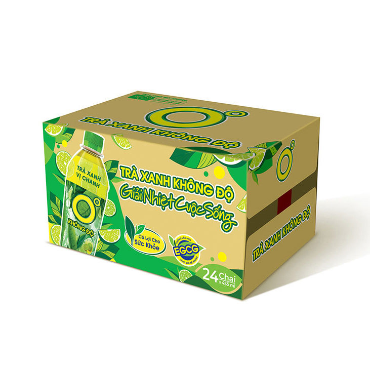 Thùng 24 chai Trà xanh vị chanh Không Độ chai PET 455 ml