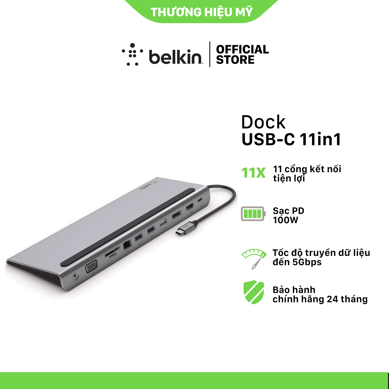 Dock chuyển đổi USB type C 11-in-1 Multiport Belkin - Hàng chính hãng