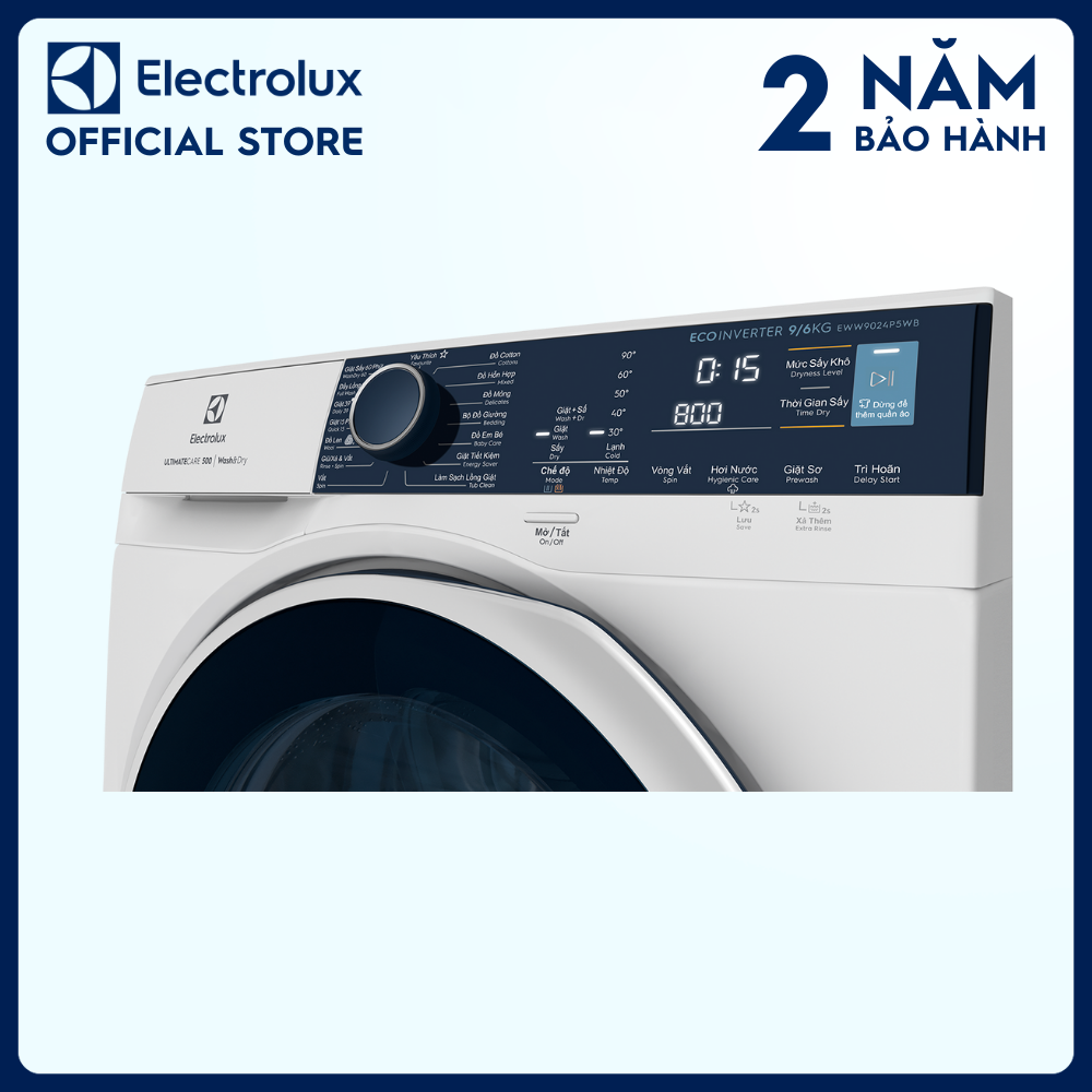[Free Giao lắp] Máy giặt sấy Electrolux 9/6kg EWW9024P5WB - Diệt khuẩn tối ưu bằng hơi nước, không cặn giặt tẩy, tiết kiệm điện, êm dịu như giặt tay [Hàng chính hãng]