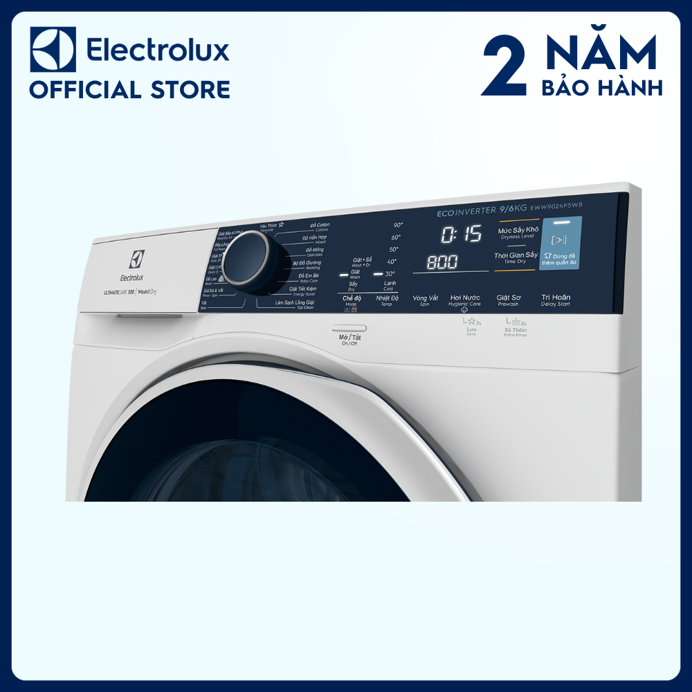 Máy giặt sấy Electrolux 9/6kg EWW9024P5WB - Diệt khuẩn tối ưu bằng hơi nước, không cặn giặt tẩy, tiết kiệm điện, êm dịu như giặt tay