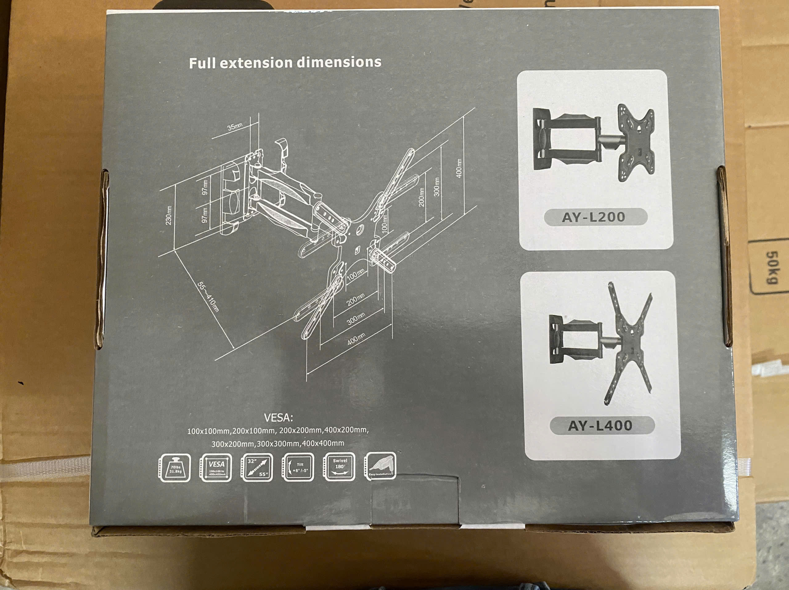 Khung treo tivi xoay L400 tải trọng 31.8kg dành cho tivi 32 inch - 55inch - Hàng nhập khẩu