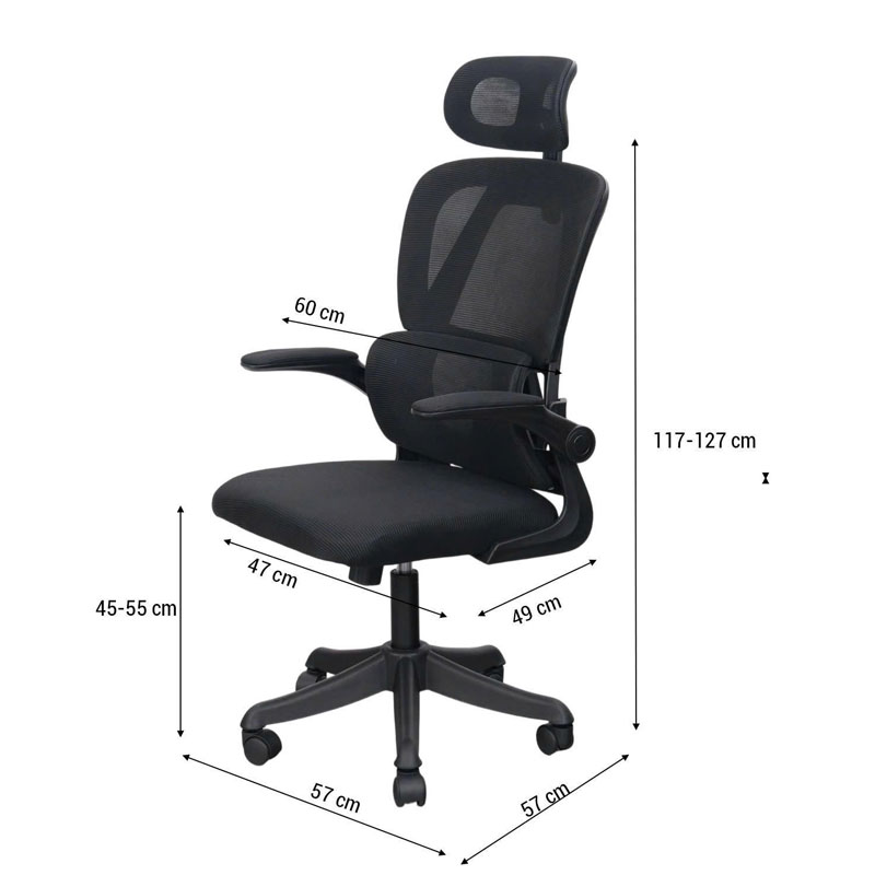 Ghế công thái học có tựa đầu màu đen CM4564-M Nội thất Capta Lưng lưới nệm vải lưới chân nhựa xoay nâng hạ gật gù tay điều chỉnh hcm