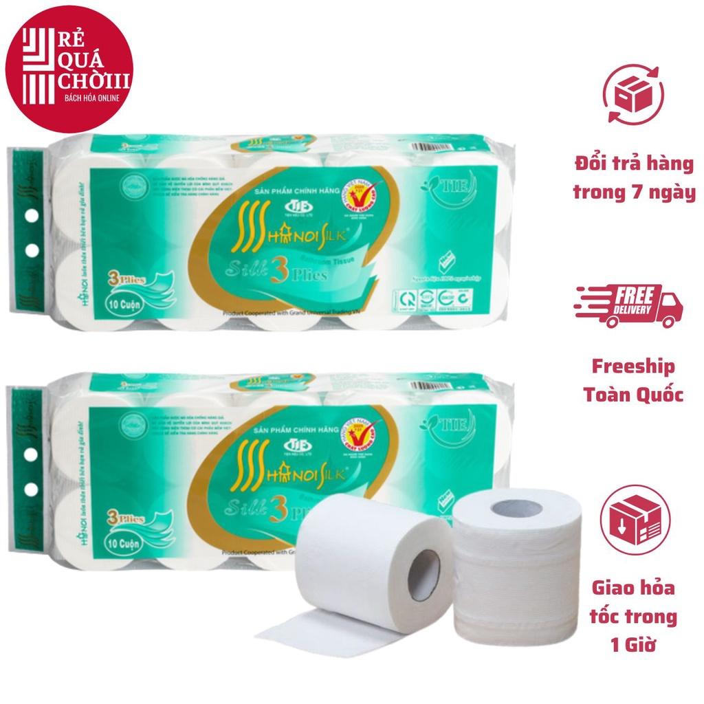 COMBO 2 Bịch Giấy Vệ Sinh Hà Nội Silk 3 Lớp 10 cuộn xanh không lõi 1.6kg ~ Mã : 020