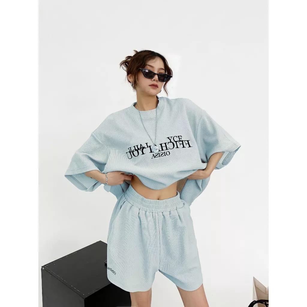 Bộ Áo Thun Unisex FFICHAI YOU Kèm Quần Short Dáng Rộng In Chữ