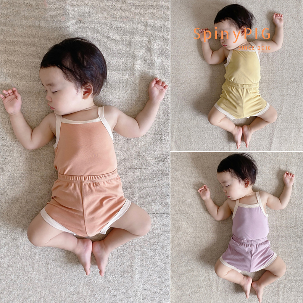 Hình ảnh Bộ quần áo cho bé 0-3 tuổi style Hàn Quốc sát nách 2 dây dành cho hè thu chất liệu cotton cực đẹp