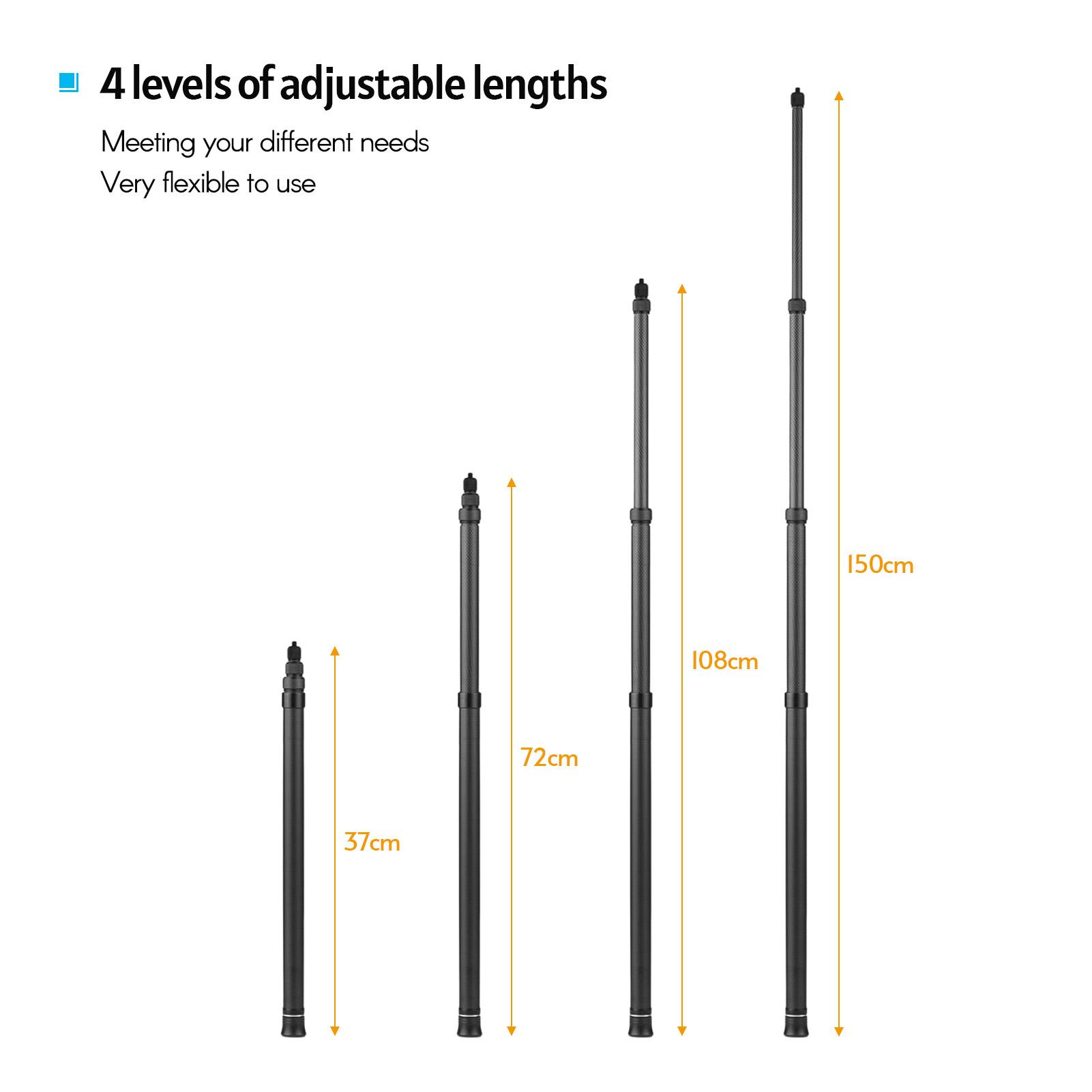 9.8ft Carbon Fiber Selfie Stick Extension Pole with 1/4 Inch Screw Replacement for Panoramic Camera Action Camera