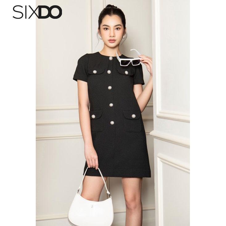 Đầm đen dáng suông phối cúc thời trang SIXDO