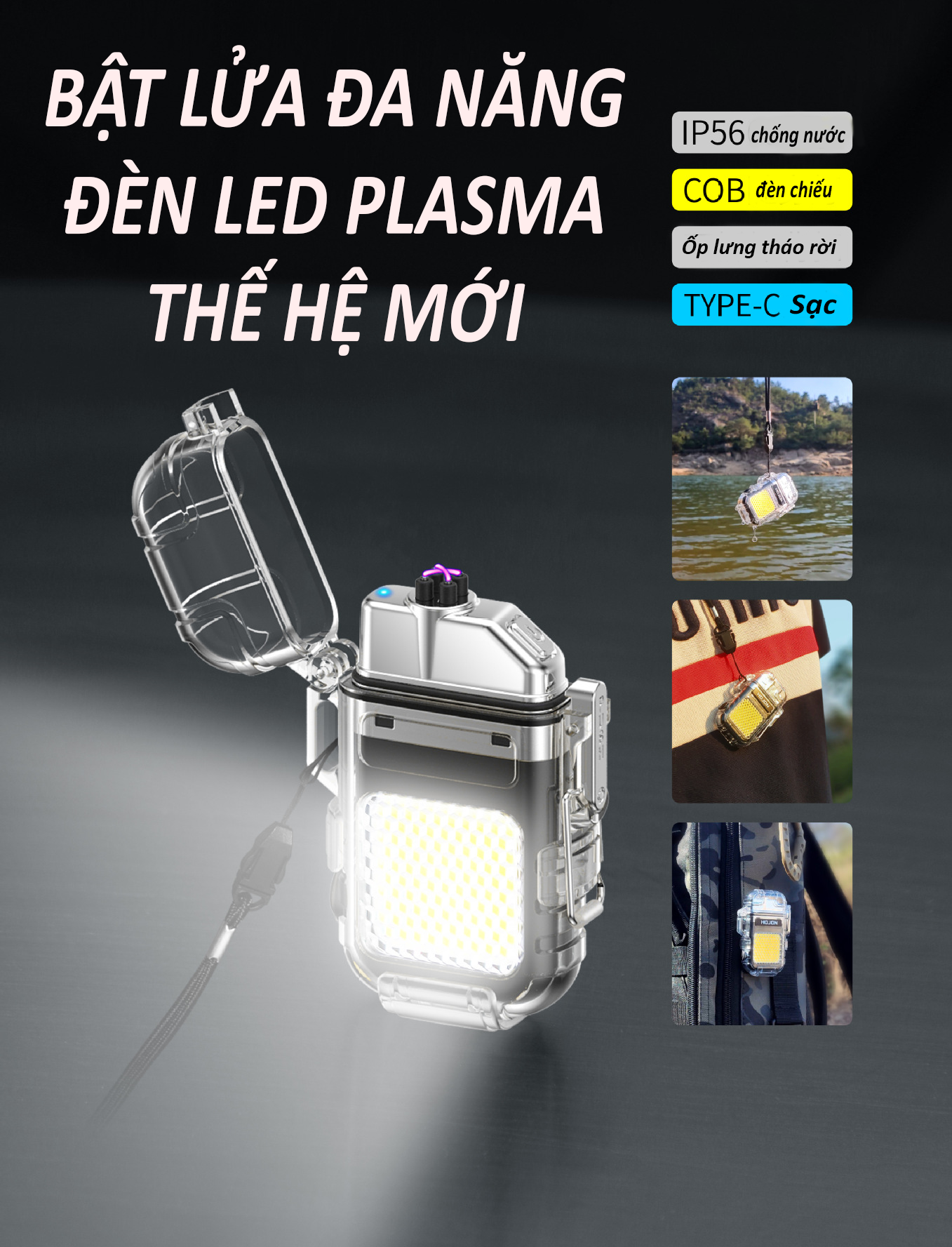 Bật lửa - Hộp quẹt PLASMA đèn FLash ĐA NĂNG 2 TRONG 1 CAO CẤP