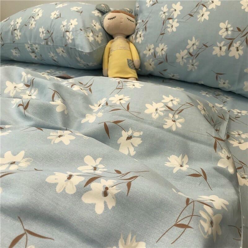Bộ chăn ga gối Cotton Poly M2T bedding chăn ga Hàn Quốc hoa giấy đủ size miễn phí bo chun