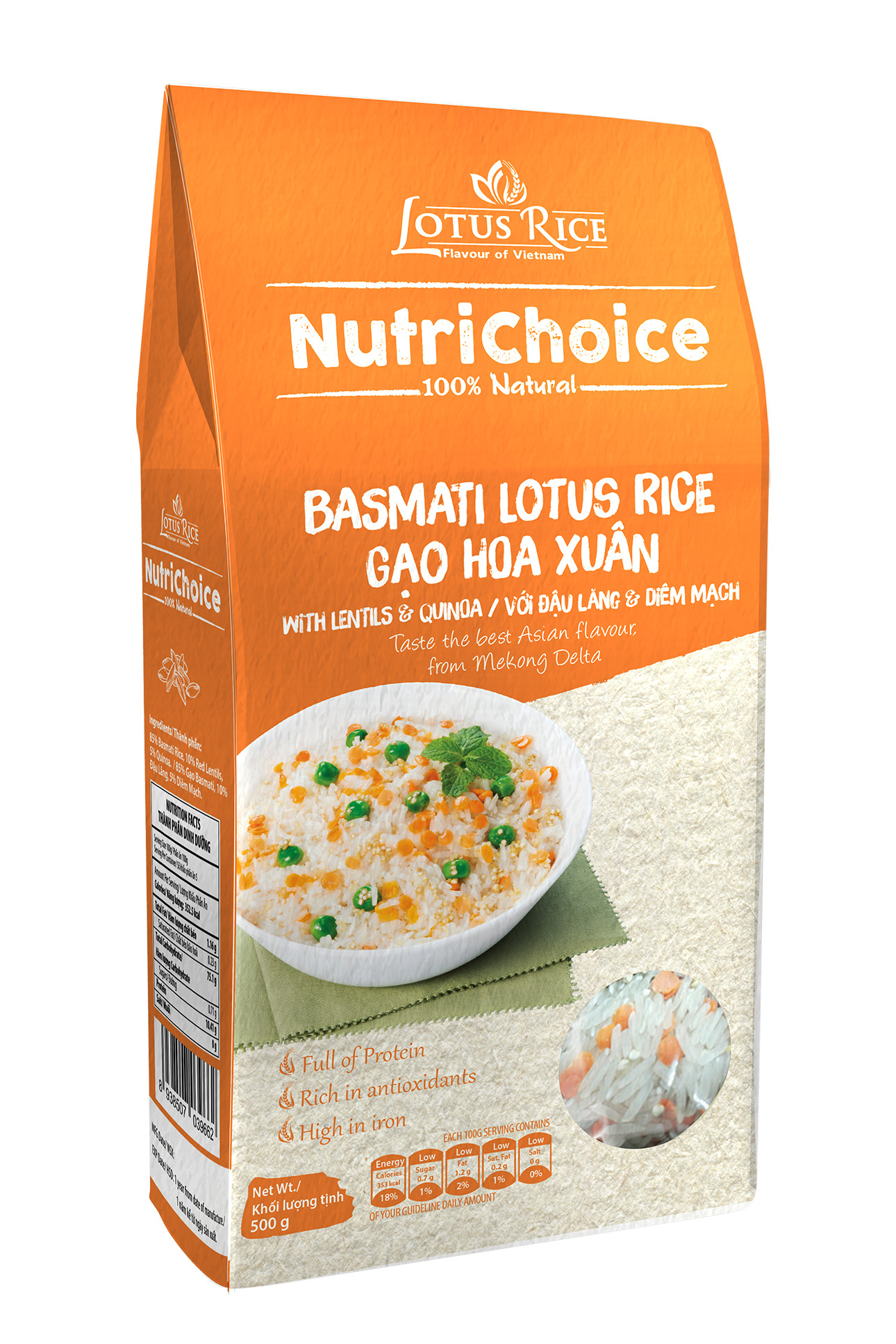 Combo 5 Gạo Hoa Xuân Hữu Cơ &amp; Hạt Đậu Dinh Dưỡng NutriChoice Basmati Lotus Rice Cao Cấp Đạt Chuẩn An Toàn Gói 500G ORIMART