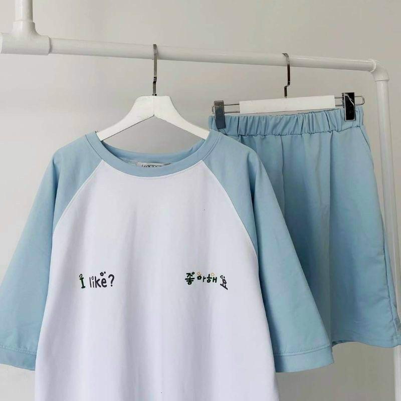Bộ Quần Áo In Chữ Hàn Quốc Cute , Đồ Bộ Nữ Ở Nhà