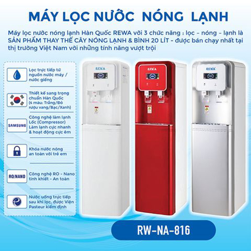 Máy Lọc Nước Nóng Lạnh Công Nghệ RO Hàn Quốc REWA - RW-RO-816.SILVER- Hàng chính hãng