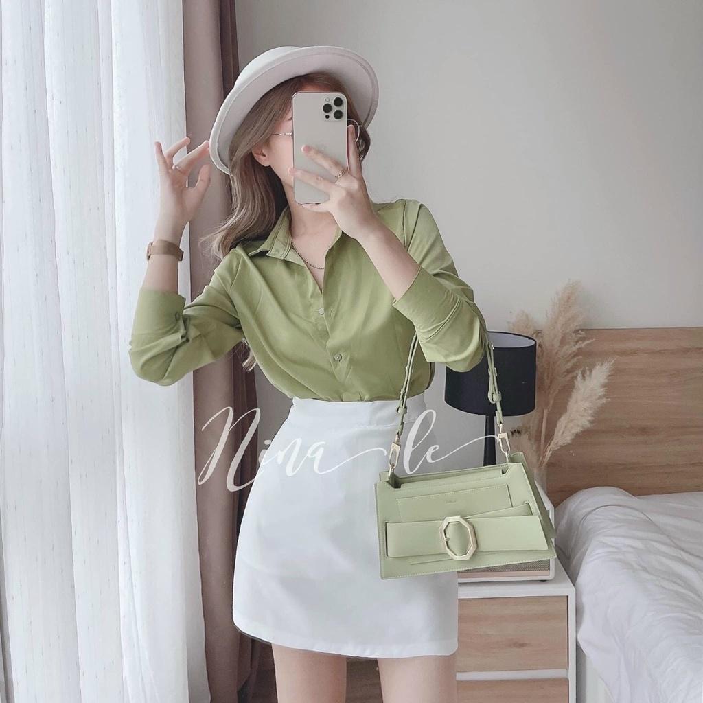 Sét bộ áo sơ mi tay dài phối chân váy sang trọng phù họp mọi phong cách(1 màu như hình)