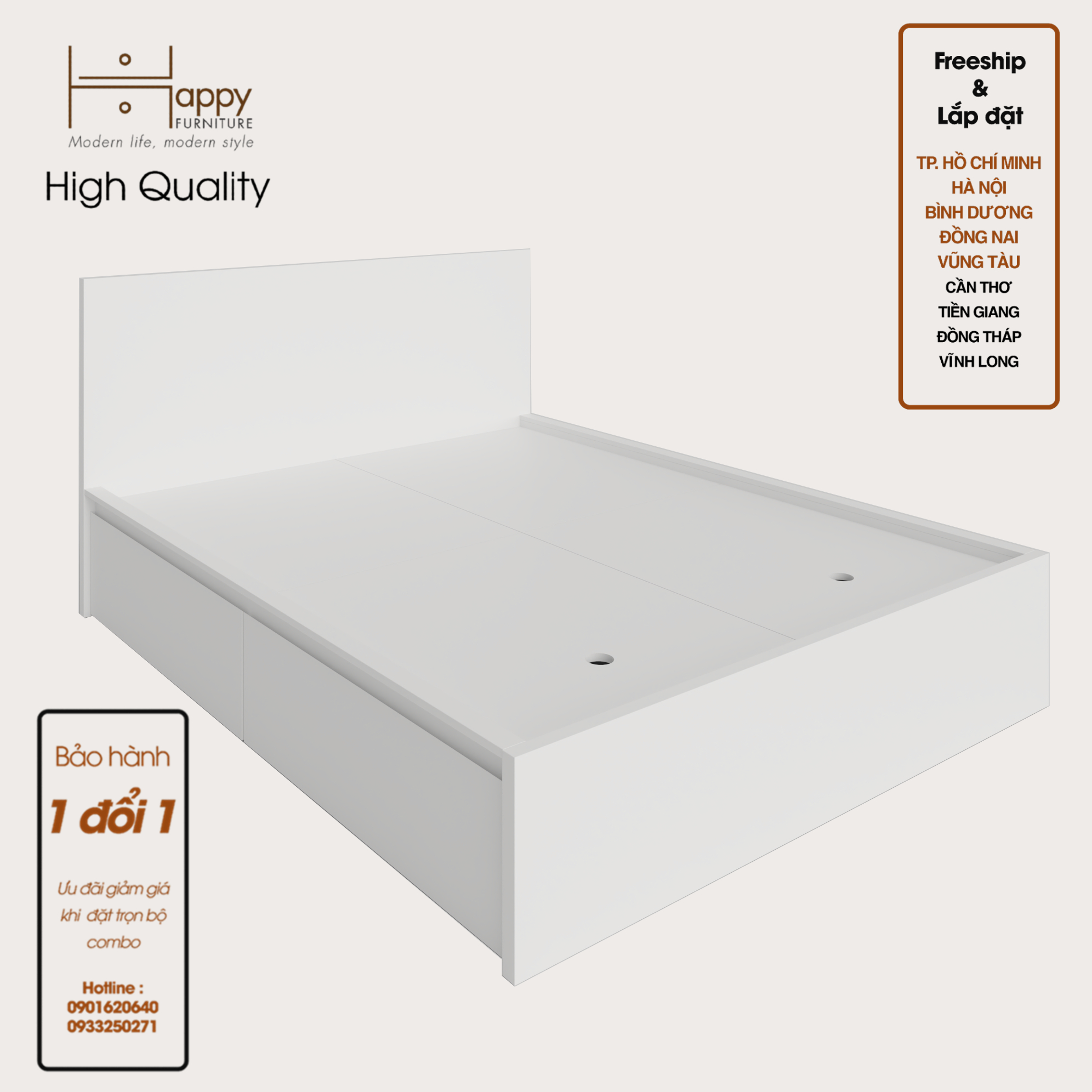 [Happy Home Furniture] DOOBIE, Giường ngủ - 2 hộc tủ kéo ( chống ẩm cao cấp ), GNG_001 , GNG_002 , GNG_003 , GNG_004