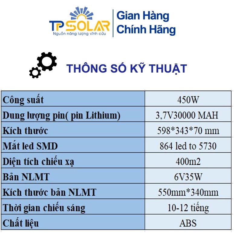 Đèn Đường Liền Thể 3 Mặt Năng Lượng Mặt Trời TP Solar TP-D450N Công Suất 450W Chống Nước IP65, Độ Bền Cao