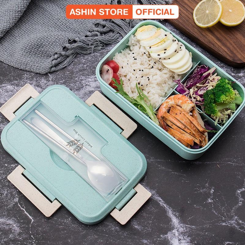 Hộp Đựng Cơm Lúa Mạch 3 Ngăn Kèm Thìa Đũa Inox Tiện Dụng