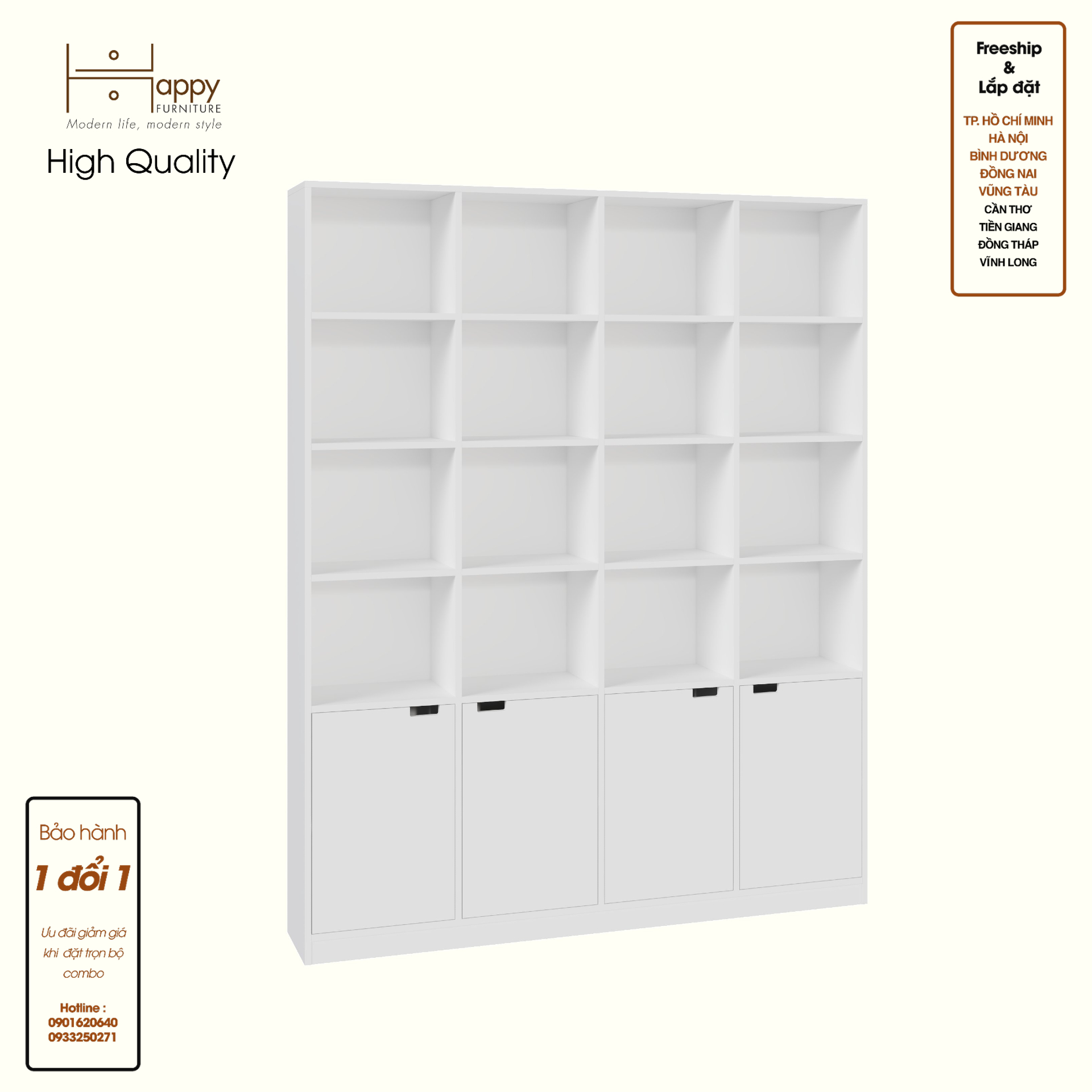 Hình ảnh HAPPY FURNITURE , ALVA - Kệ sách 4 cửa mở, KSA_071 , 160cm x 28cm x 200cm DxRxC