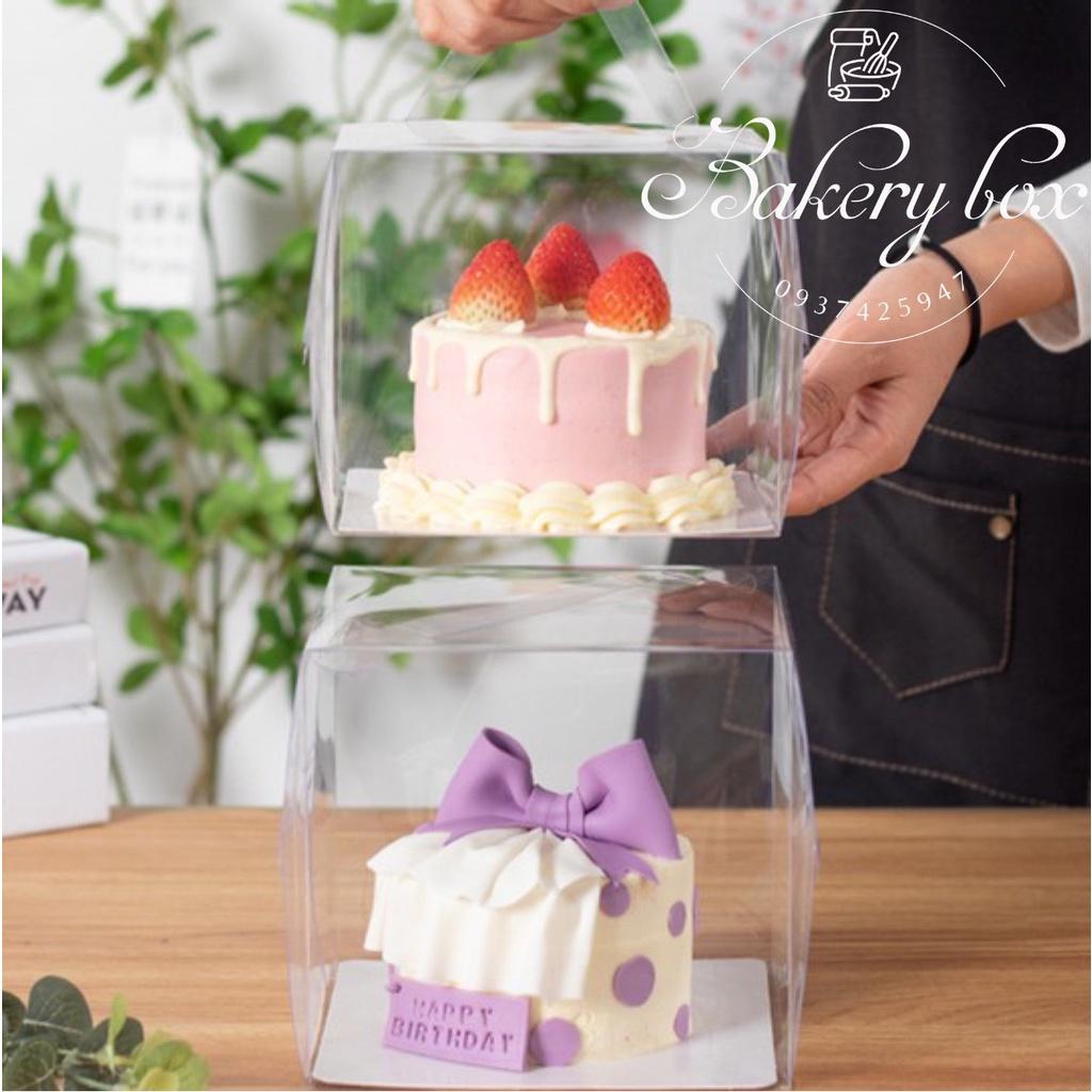 10 Hộp Mica Trong Đựng Bánh Kem Có Quai Xách 13*13*15cm