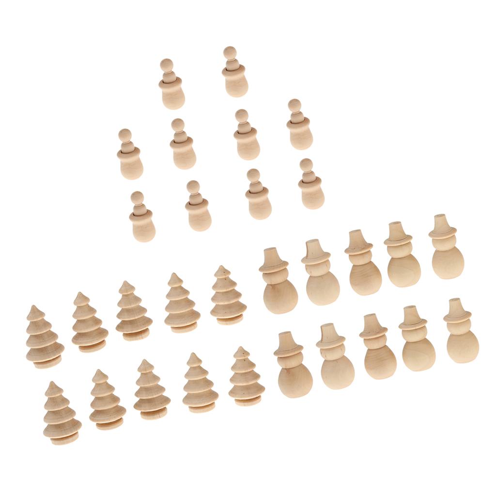 30x Chưa Hoàn Thành Gỗ DIY Người PEG Búp Bê Cây Giáng Sinh Người Tuyết Bánh Trang Trí Đồ