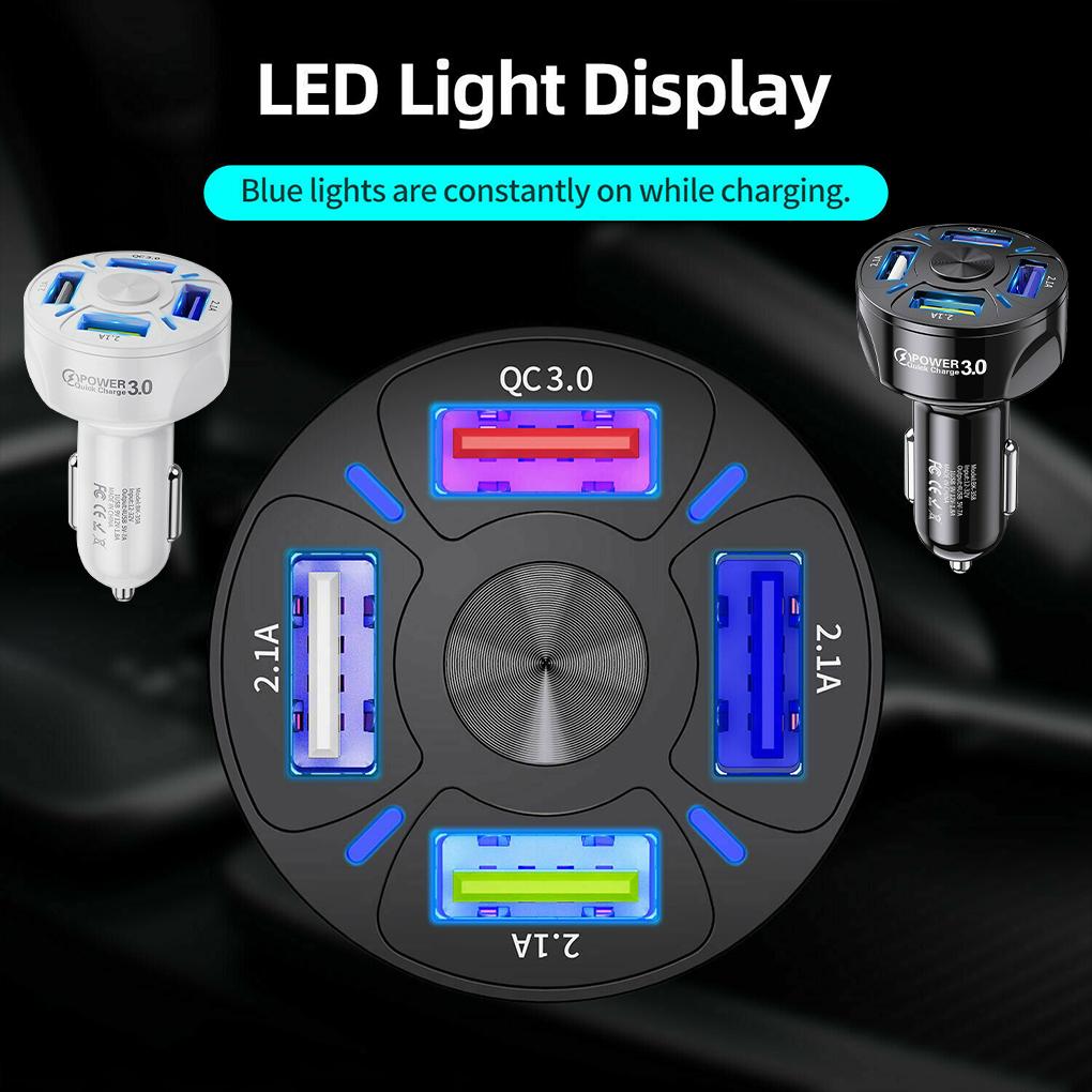 Bộ sạc xe 4 cổng bộ sạc bộ sạc với đèn LED QC 3 0 Sạc nhanh điện thoại USB sạc màu đen