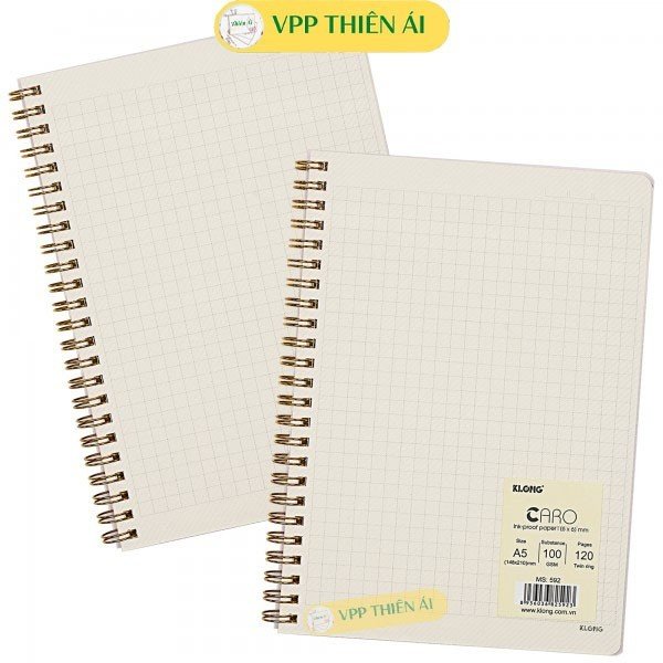 Sổ Dash Caro mm lò xo kép bìa nhựa 2 mặt A5 120/200 trang 100/76; MS: 592,593 Klong - VPP Thiên Ái