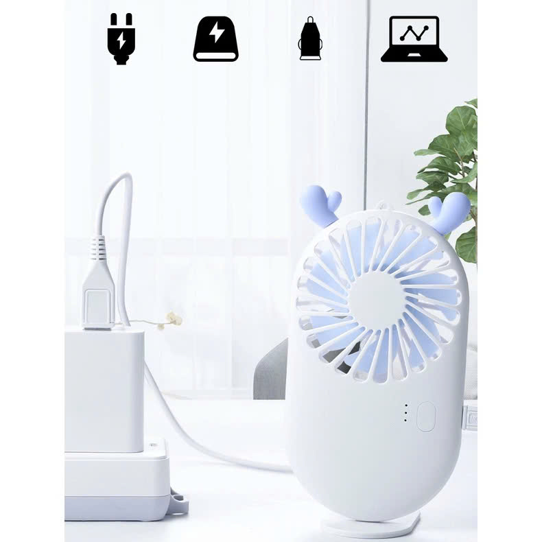 Quạt Mini Để Bàn, Quạt Tích Điện Sạc USB - Quạt Cầm Tay 3 Tốc Độ, Điều Chỉnh Hướng Gió Xoay 360 Độ, Kiểu Dáng Sang Trọng , Không Gây Ồn, Pin Sạc - Hàng Nhập Khẩu