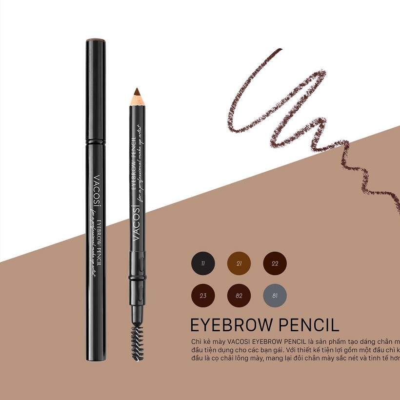 Chì mày chuốt 2 đầu Vacosi Eyebrow Pencil #82 Gray Brown