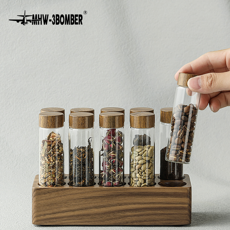 Bộ 10 Ống Đựng Hạt Cà Phê Kèm Khay Gỗ MHW-3BOMBER | COFFEE BEANS TUBES SETS WITH RACK