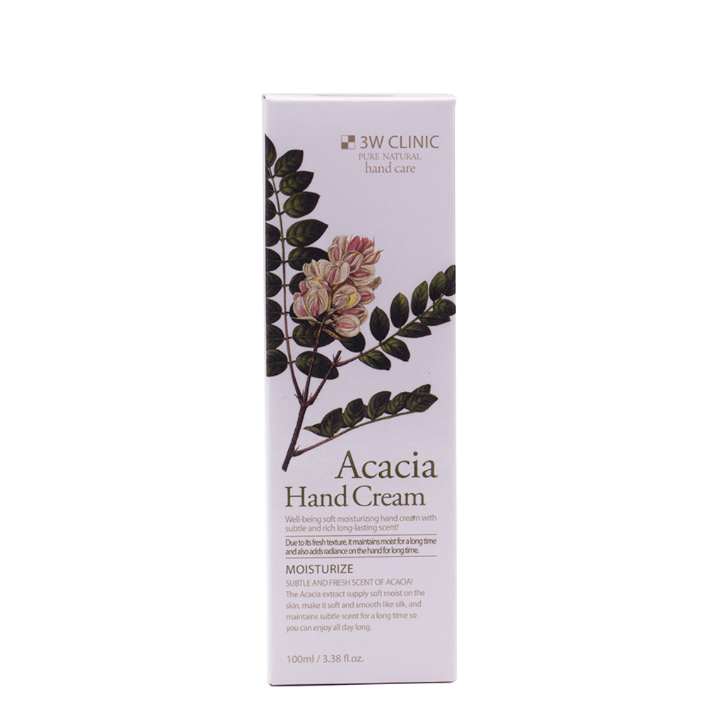 Kem dưỡng da tay thảo mộc Hàn Quốc cao cấp 3W Clinic Acacia Hand Cream (100ml) + Tặng Bông bọt biển massage mặt Hàn Quốc Aroma – Hàng Chính Hãng – Hàng Chính Hãng