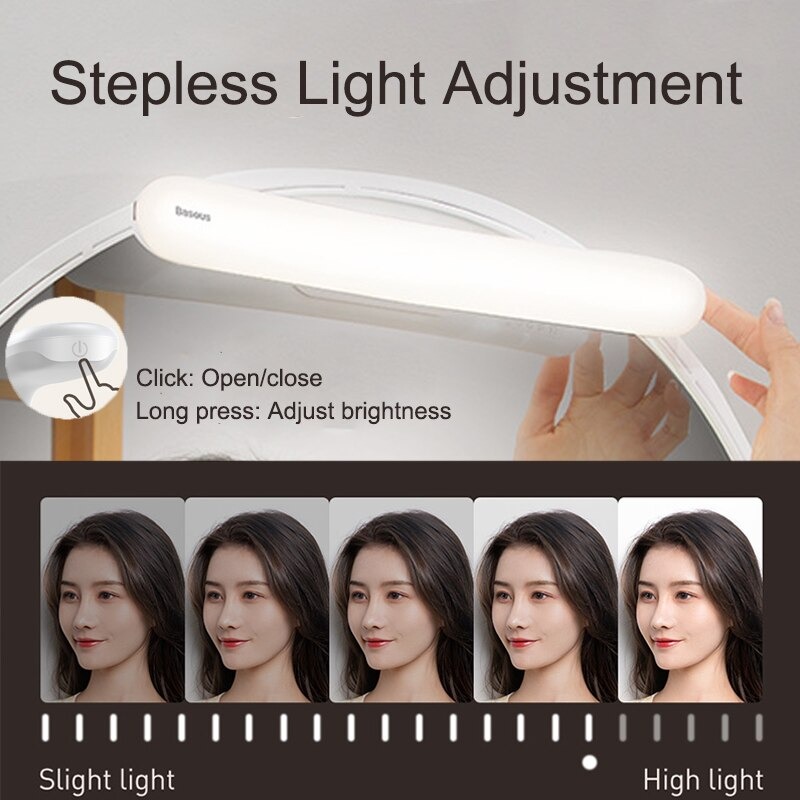 Đèn cảm ứng, pin sạc chuyên dùng cho gương trang điểm Baseus Sunshine Series - Stepless Dimmer Mirror Light (2200mAh, High CRI Lamp Beads, Stepless Dimming) - Hàng chính hãng