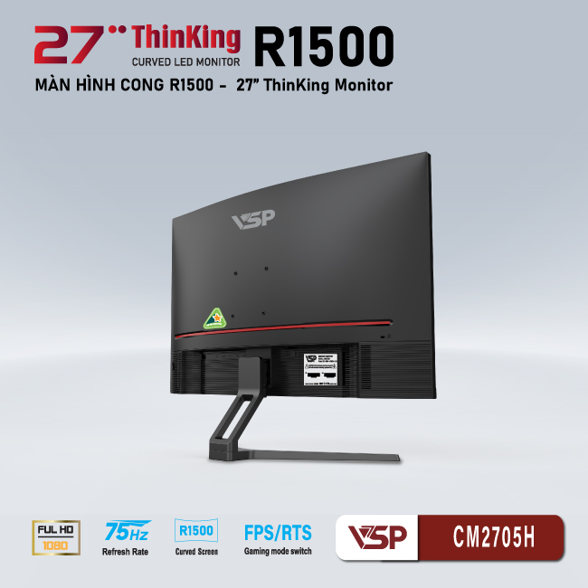 Màn hình VSP CM2705H Gaming cong 27inch (27&quot; FHD MVA 75Hz 6.5Ms, VGA/HDMI) - Hàng chính hãng TECH VISION phân phối