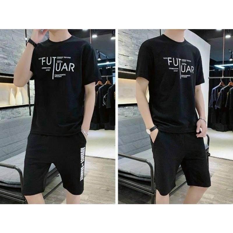 Set Bộ Mặc Nhà Nam In Chữ RẺ ĐẸP Đồ Bộ Nam Đá Bóng Tập Gym - Áo Thun Tay Lỡ Unisex Phối Quần Dùi- THIÊN HÀ SHOP SET ĐỒ BỘ NAM