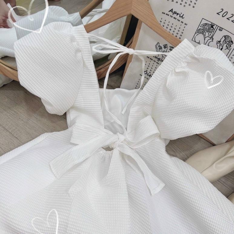 Set áo babydoll xốp cột nơ lưng cổ U tay phồng , quần short