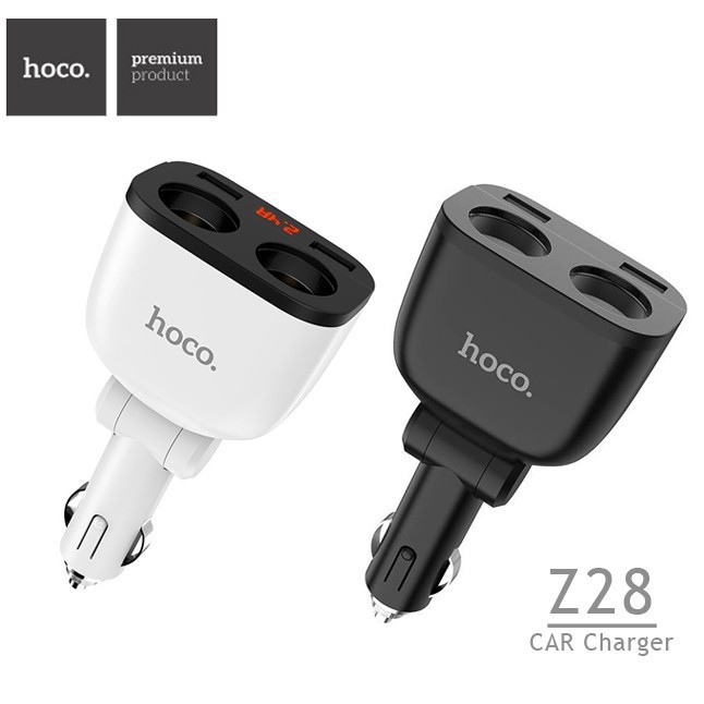 Củ sạc nhanh dùng cho xe hơi Hoco Power Ocean 2 cổng tẩu sạc, 2 cổng sạc USB có đồng hồ - Hàng chính hãng